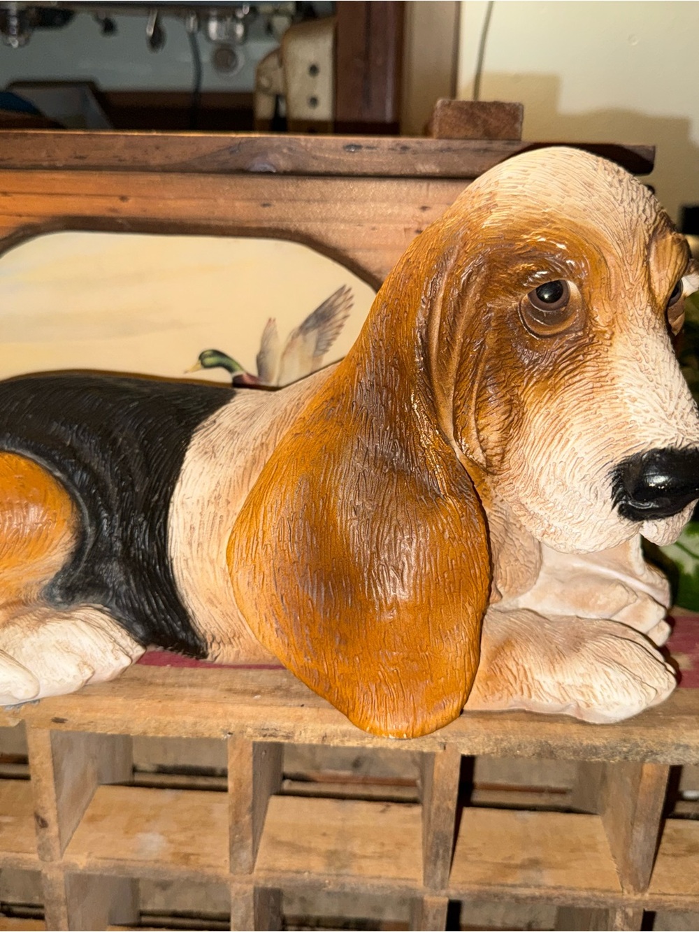 Hand-Painted Ceramic Basset Hound Figurine - Brown, Black & Cream